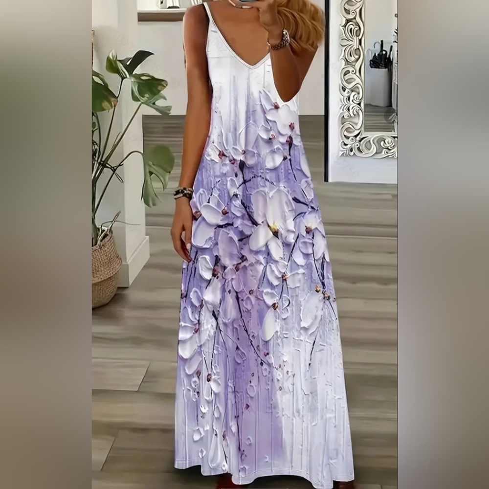 Elegant Purple Floral Maxi Dress